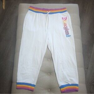 Disney Parks Disneyland Cropped Joggers Sweatpants Womens Large Rainbow Trim
